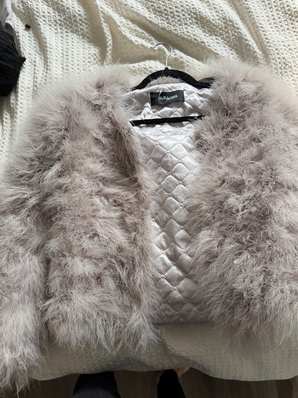 Ava and Kris Purple Taupe authentic Feather Jacket